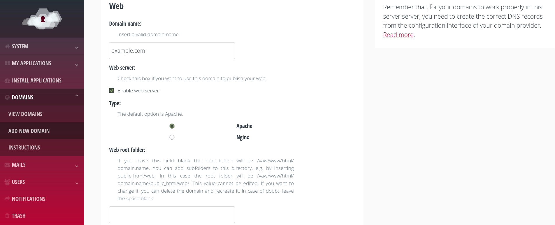 Domain web section