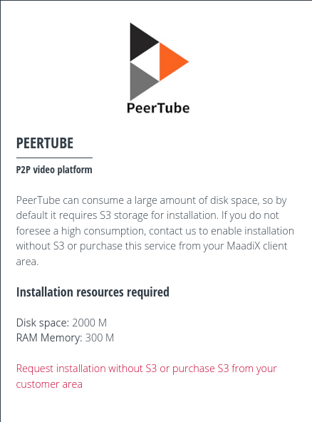 Disabled installation of PeerTube