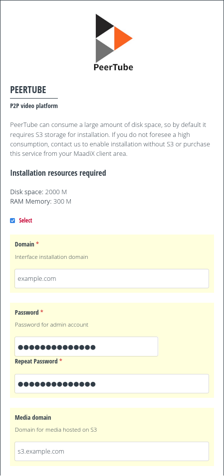 Install PeerTube with S3