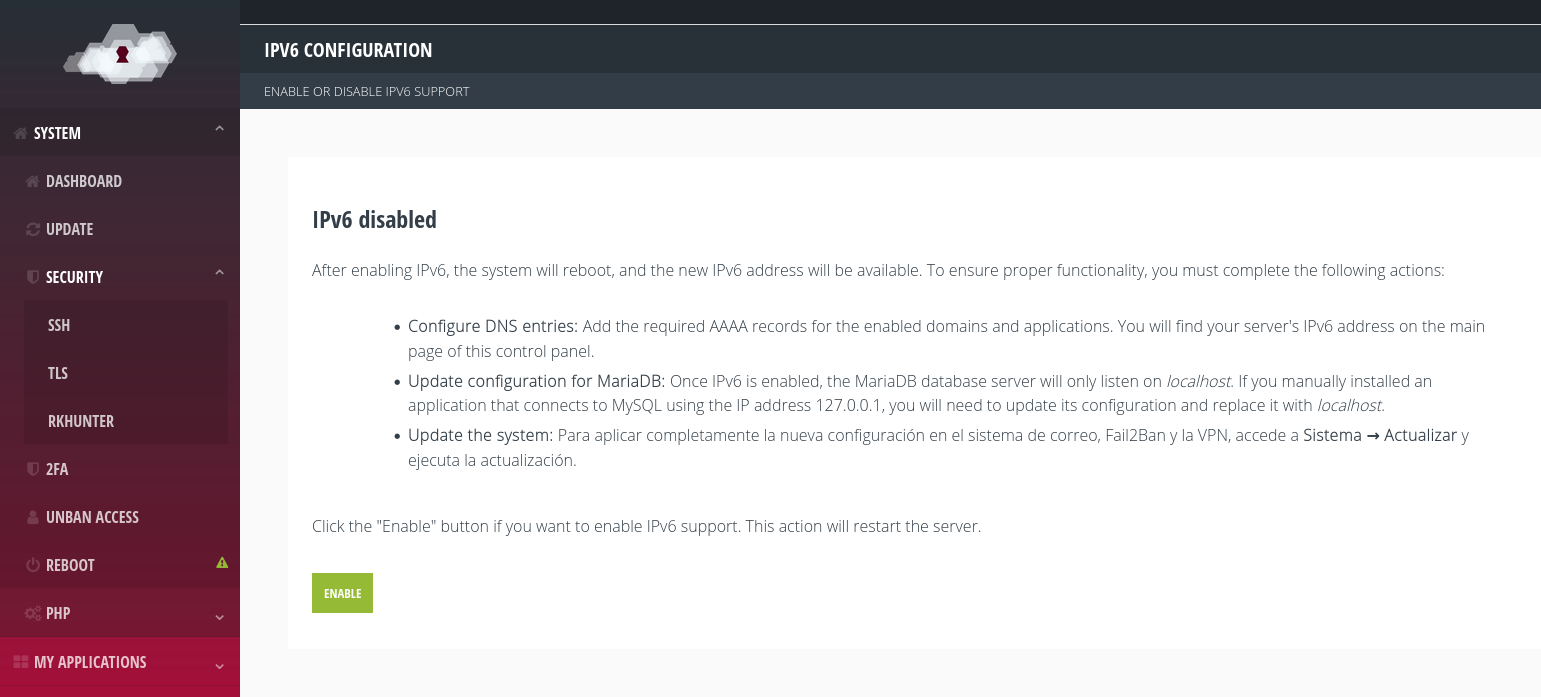 Access the IPv6 configuration page.